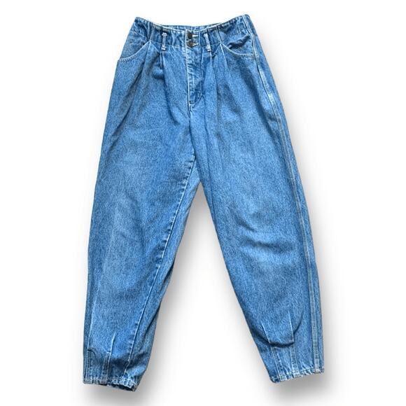 Vintage Denim - Vintage High Waist Baggy Barrel Jeans Pleated Tapered 80s 90s Medium Wash 25